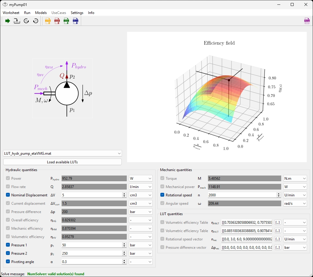 Pump calculation with stored efficiency map